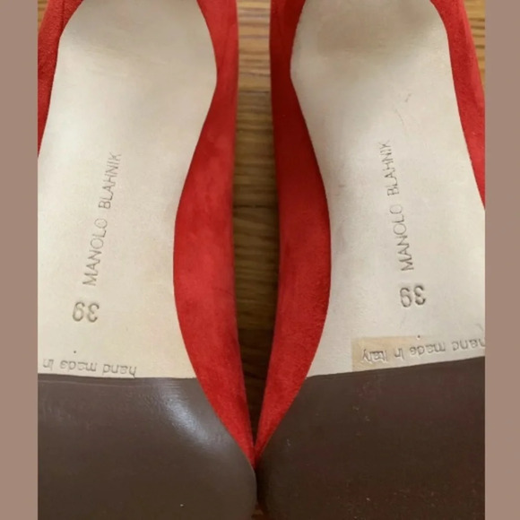 MANOLO BLAHNIK Red Suede 105 BB Pumps Heels 39 9 - Picture 11 of 11